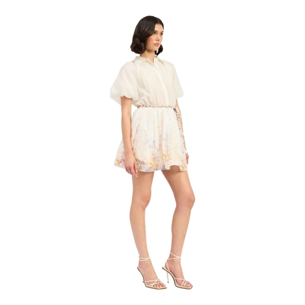 En Saison Taylorann Mini Dress Waist-Tie Bubble Sleeves Size Medium - Picture 4 of 14